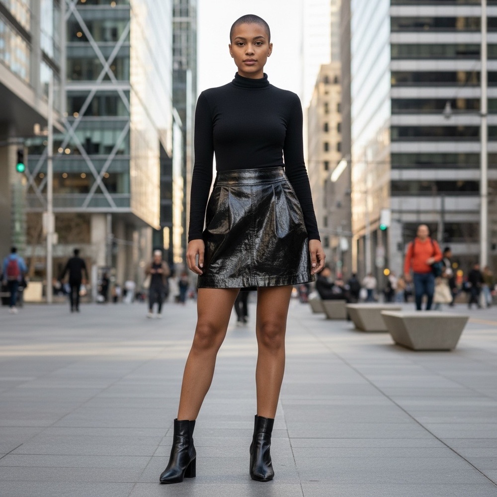 Express Glossy Black Mini Skirt